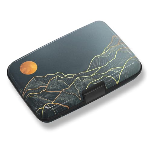 Credit Card Holder, Mini RFID Small Aluminum Card Wallet Business Card Case - color: Cool Abstract Mountain