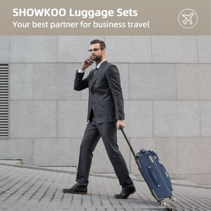 SHOWKOO Luggage Sets 3 Piece Softside Expandable Durable Suitcase Sets - color: Blue