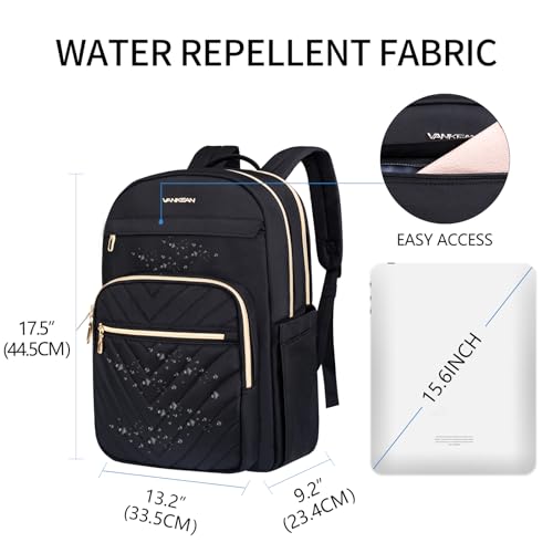 VANKEAN 17.3 Inch Laptop Backpack for Women Large Capacity - color: Quilted Black, size: 17.3 Inch