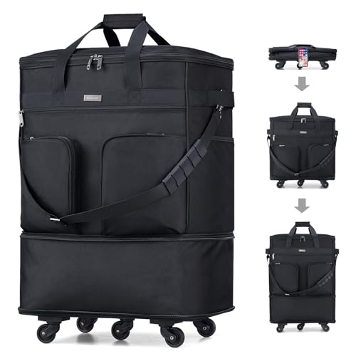 Hanke Expandable Collapsible Luggage with Wheels, Black Upgrade Version 2, 98L, Water-Resistant, 5 Spinner Wheels, 3 Pockets, Polyester, 19x13x27.2 inches, 6.1lb, Carry-On Luggage, Travel, Vacation - color: Black-1