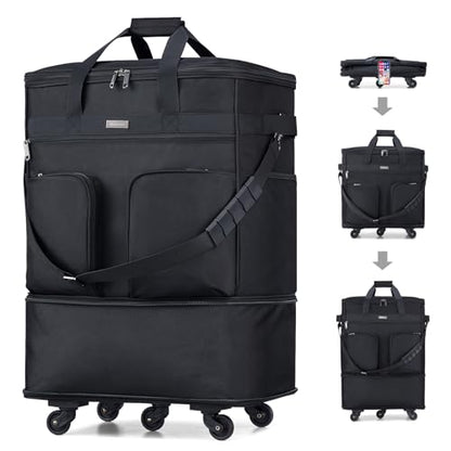 Hanke Expandable Collapsible Luggage with Wheels, Black Upgrade Version 2, 98L, Water-Resistant, 5 Spinner Wheels, 3 Pockets, Polyester, 19x13x27.2 inches, 6.1lb, Carry-On Luggage, Travel, Vacation - color: Black-1