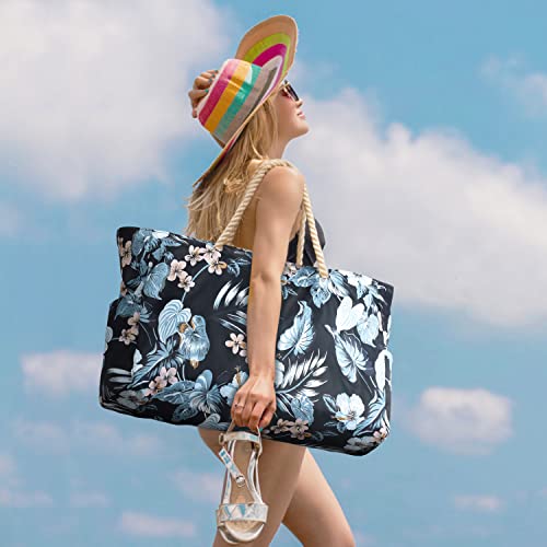 Becokan Beach Bag Large Beach Tote Bag for Women Waterproof Sandproof Swim Pool Bag With Zipper - color: Flower