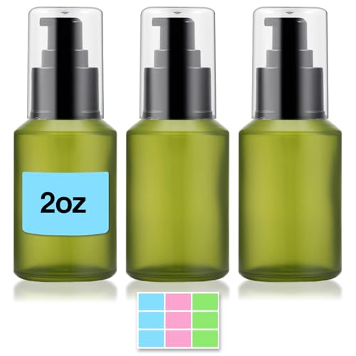 3PCS 60ML/2OZ Empty Green Frosted Glass Bottles with Pump Small - color: Green, size: 2 OZ