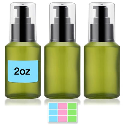 3PCS 60ML/2OZ Empty Green Frosted Glass Bottles with Pump Small - color: Green, size: 2 OZ