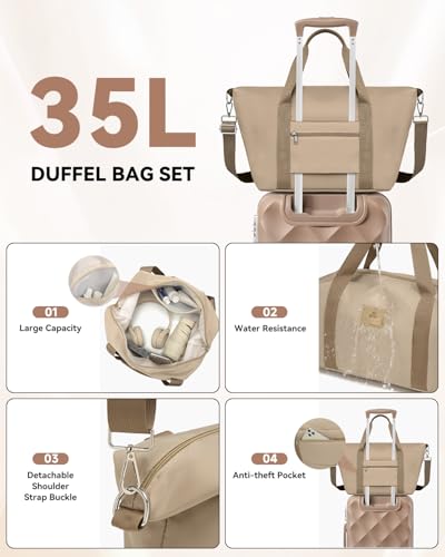 Somago Luggage Sets 5 Piece Hardside 20"/24"/28" with Duffle Toiletry Pouch - color: Khaki, size: 5 Piece Set