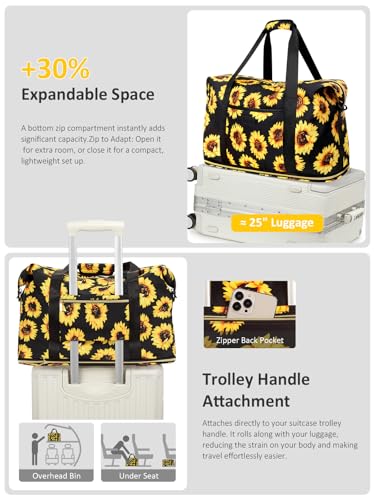 Capolo Expandable Travel Duffle Bag Weekender Overnight Bags for Women Men - color: Sunflower, size: X-Large