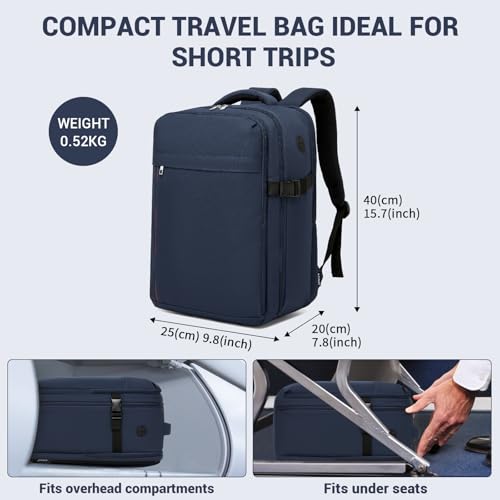 Kono 20L Airline Approved Daypack, 15.6" Laptop Backpack Polyester, Navy - color: Navy