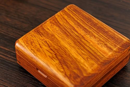 Solid Teak Wood Ring Box, Earring Holder Organizer - color: Khaiki Velvet, size: Small (5"L*5"W*2"H)