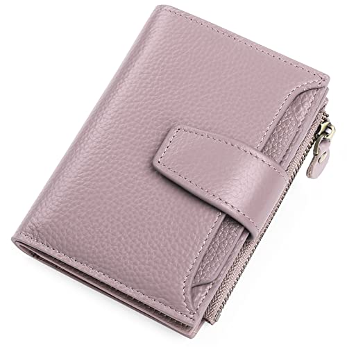 FALAN MULE Small Wallet Women RFID Blocking Leather Bifold Compact Card Holder Wallet with Zipper Coin Pocket - color: Light purple