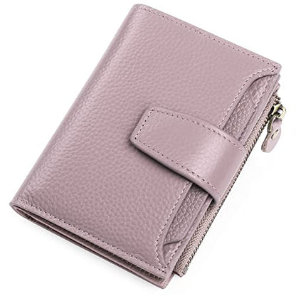 FALAN MULE Small Wallet Women RFID Blocking Leather Bifold Compact Card Holder Wallet with Zipper Coin Pocket - color: Light purple