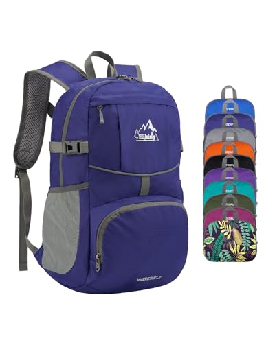 WATERFLY Small Lightweight Packable Hiking Backpack Foldable Travel Daypack - color: E-dark Blue, size: 25L