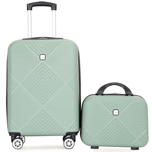 Tripcomp Carry-on Luggage Set 2 Piece Hardside Suitcase With Spinner Wheels - color: Olive Green-2, size: 2 Piece Set(14/20)