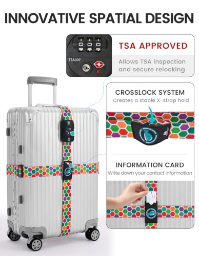 Travelkin Luggage Straps TSA Approved, Suitcase Straps with TSA Lock - color: Honeycomb