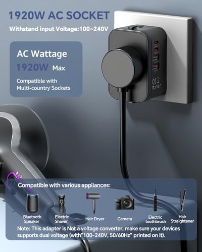 Travel Adapter 2 Pack, Worldwide All in One Universal Travel Adaptor AC Power Plug Adapter Wall Charger with USB-C and USB-A Fast Charging Ports for USA EU UK AUS