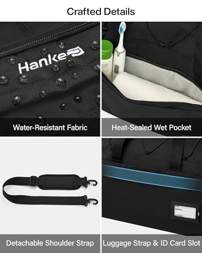 Hanke Duffle Bag for Travel, Dual Expandable 45L-55L Weekender Bags, Black - color: Black