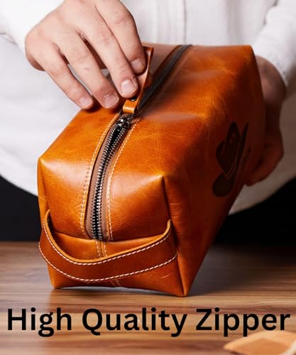 HARDISTON Personalized Leather Toiletry Bag for Men, Mens Dopp Kit Travel