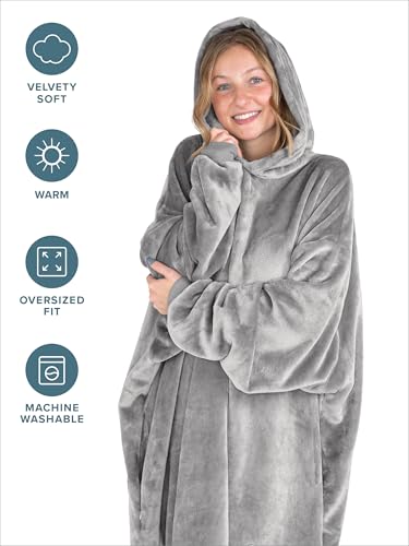 Bare Home Microplush Wearable Blanket with Side Pockets - Soft and Plush - Warm and Cozy - Adult & Kid Sizes (Adult, Light Grey) - color: Light Grey, style: Adult - Side Pockets
