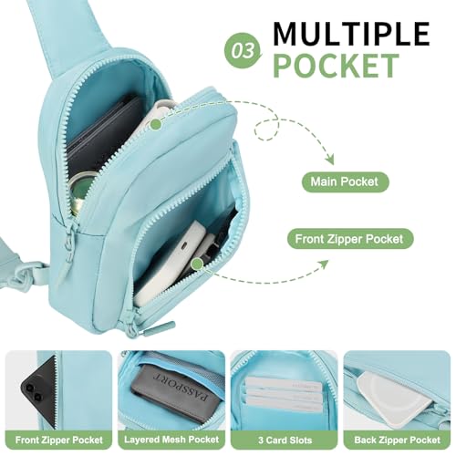 Mini Sling Bag for Men Women Fits for 6.3" Phone, Blue - color: 2 Pocket-blue