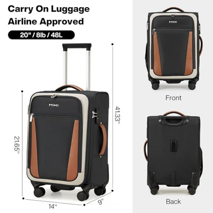 mixi Carry On Luggage 20 Inch Softside Suitcase, Black-Off White - color: Black-Off White, size: 20-Inch Carry On