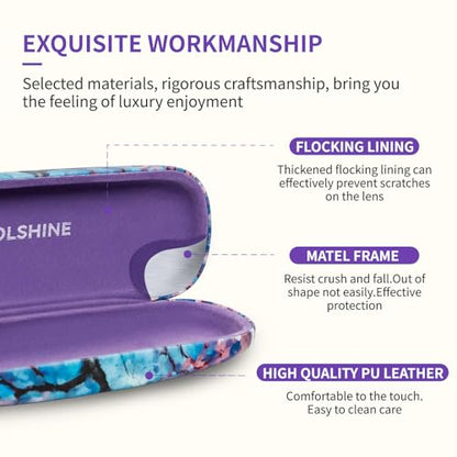 molshine Hard Shell PU Leather Glasses Case,Travel Portable Eyeglass Case for Men Women Girl Travel Study Work - color: Cherry Blossoms