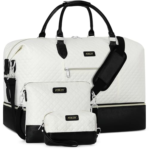 ITIEZY Weekender Bag for Women 21.5" Travel Duffel Large Carry On Bag 3PCS - color: 6-Off White