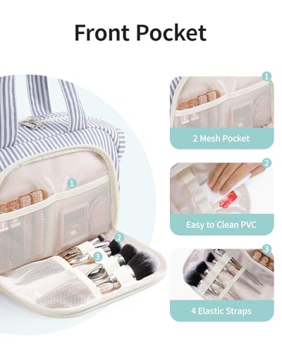 Narwey Travel Toiletry Bag for Women, Large Makeup Cosmetic Organizer Bag - color: Y-Greyish Blue Stripe