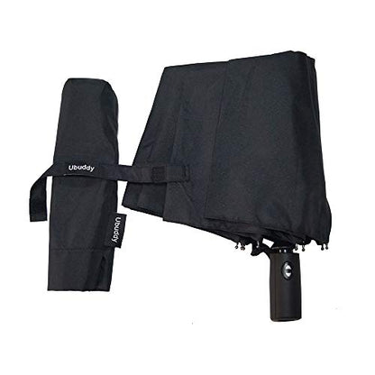2 PACK Automatic Auto Open Close Large Canopy Umbrella - 10 Rib STRONG Reinforced Windgard WINDPROOF Frame With Fiberglass - Compact Portable Lightweight Travel Umbrella (2 PACK Black)