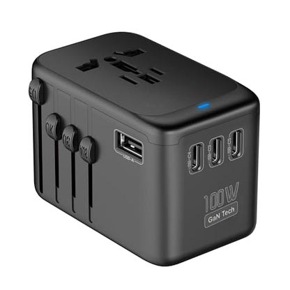 JMFONE 100W GaN Universal Travel Adapter, 5 USB C/A Ports, 2500W AC Outlet - color: 100W -Black+White
