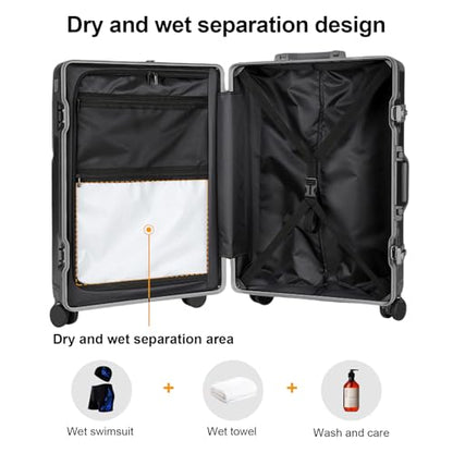 Carry on suitcase Zipperless Luggage,Polycarbonate Aluminum Hard Shell, Expandable Carry-On Suitcase with Spinner Wheels, 26 Inch Cabin - color: Dark Gray, size: 26 inch