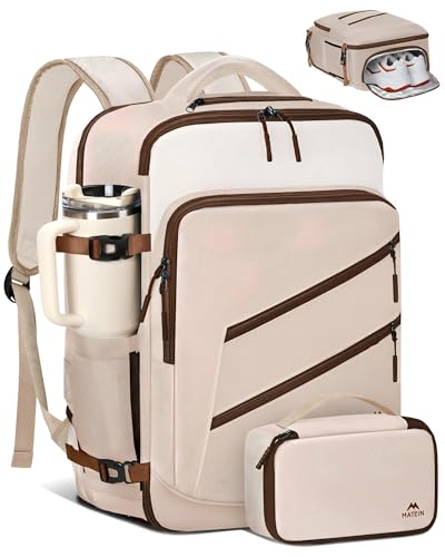 MATEIN Personal Item Travel Backpack, Carry on Bag with Electronics Case - color: Light Khaki, size: Large