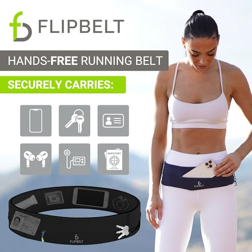 FlipBelt 지퍼 러닝 벨트, 피트니스 및 러닝용 허리 팩, 미국 회사 - color: 블랙., size: XS