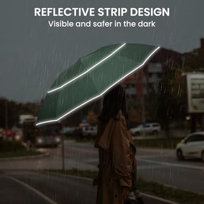 G4Free 54/62 Inch Large Inverted Golf Umbrella Windproof Reflective Stripe - color: Dark Green, size: 62 inch
