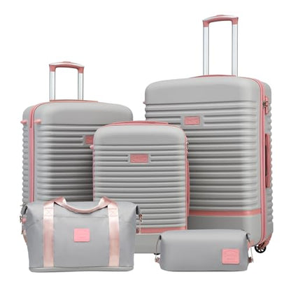 Coolife Luggage Set Carry On Suitcase,5 piece, Gray Pink(DB/TB/20/24/28) - color: Gray+Pink, size: 5 piece set
