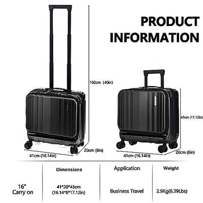 TydeCkare 16" Carry on Luggage with 2 Laptop Compartments Airline Approved - color: Black
