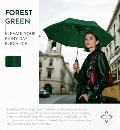 Windproof Travel Umbrella for Rain - 43" Compact Folding Umbrella, Reinforced Strong Frame, Lightweight Portable Parasol with UPF 100+ UV Sun Protection, Cruise Ship Essentials - color: 1-DrakGreen