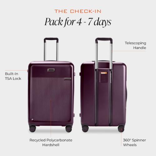 Briggs & Riley Sympatico Medium 27 Inch Expandable Hardside Spinner, Plum - color: Plum, size: 27" Medium Checked