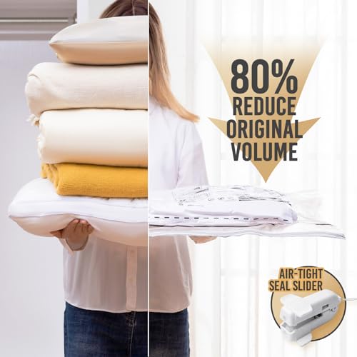 TAILI 6 Pack Vacuum Storage Bags, Combo(3 Large+3 Jumbo), Space Saver for Bedding, Blankets, Pillows, Clothes, LONG SIDE ZIP Vacuum Seal Bags for Clothing Ideal Under Bed Storage Solution - size: 6 Combo-Long