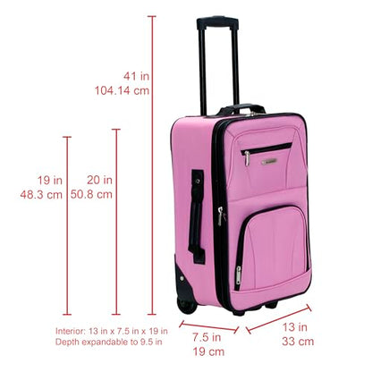 Rockland Fashion Softside 2 Piece Luggage Set, Expandable, (14" Tote/19" Upright), Pink - color: Pink, size: 2 Piece (19"/14" Tote)