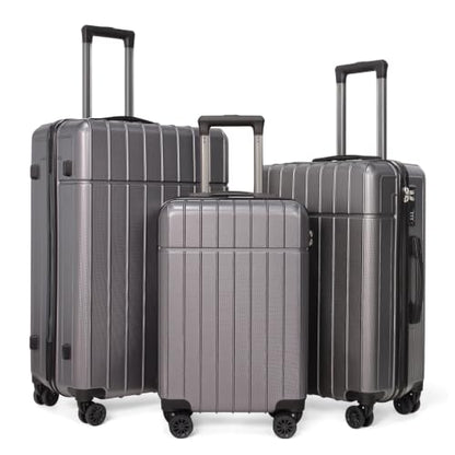 Luggage Sets 3 Piece(20/24/28)-Suitcase Set- Luggage with Wheels-PC + ABS Durable Lightweight Rotating hardshell suitcase (Grey) - color: Grey