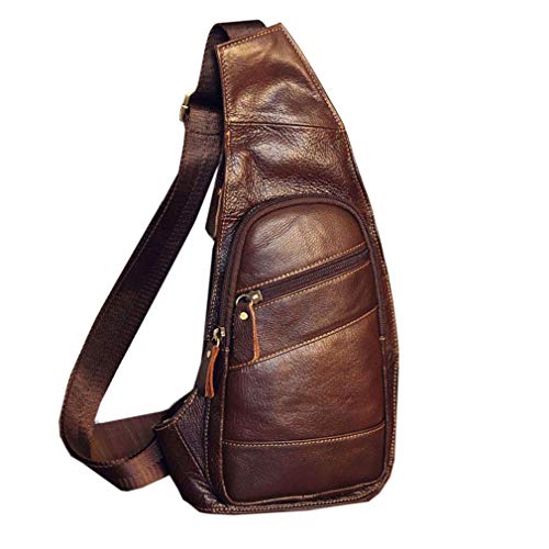 Leather Sling Bag Crossbody Backpack for Men Women Travel Outdoor Camping - color: #01coffee