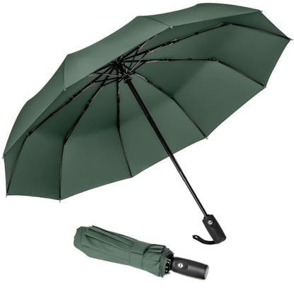 ZOMAKE Travel Umbrella Compact - 10 Ribs Portable Collapsible Umbrellas for Rain Windproof - Paraguas Automatic Small Folding Umbrella Lightweight Packable Umbrella for Women Men - color: Dark Green