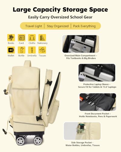 NEW TILAMI 19 Inch Rolling Backpack 4 Spinner Wheels for School, Yellow - color: Yellow