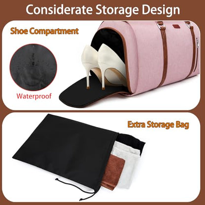 Convertible 2-in-1 Garment Bags for Travel with Waterproof Shoe Compartment - color: Pink