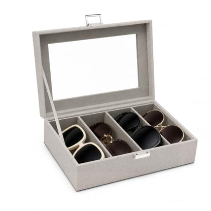UnionPlus Vegan Leather Multi-Slots Sunglasses Eyeglasses Organizer - color: Beige, size: 4-Slots
