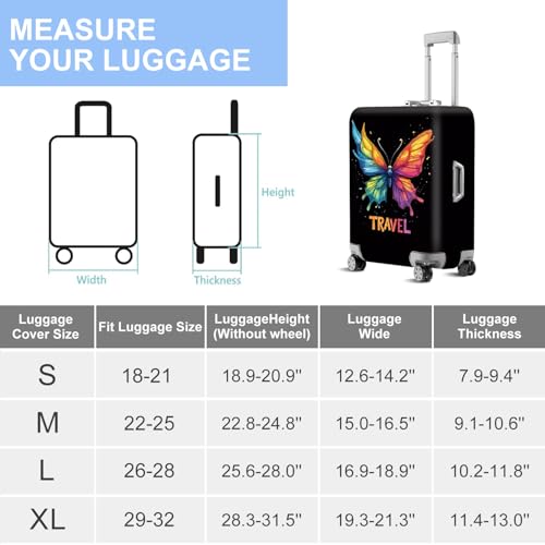 ANNA QUEEN Travel Butterfly Luggage Cover Suitcase Protector Suitcase Cover Anti-Scratch,Stretchable Bag Cover Washable Durable Polyester with Elastic Hem with Zipper Closure - color: Butterfly-Travel, size: M(fits 24-26Inch suitcase)