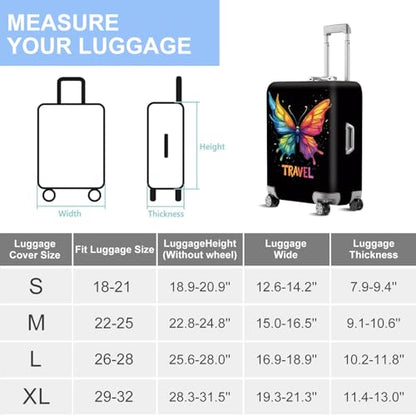 ANNA QUEEN Travel Butterfly Luggage Cover Suitcase Protector Suitcase Cover Anti-Scratch,Stretchable Bag Cover Washable Durable Polyester with Elastic Hem with Zipper Closure - color: Butterfly-Travel, size: M(fits 24-26Inch suitcase)