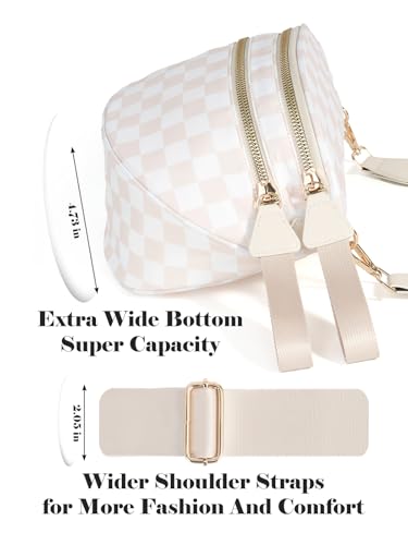 Checkered Crossbody Bag Bum Bag for Women,Spacious Fanny Packs Belt Bag - color: Beige Checkered