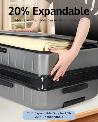 CENSIEN Expandable Luggage Sets, 20 Inch Carry On Luggage 28 Inch Suitcases - color: Gray, size: 20/28 Inch EXT