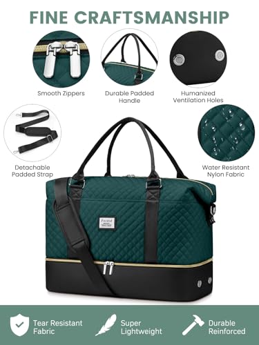Travel Weekender Duffle Bags for Women: Overnight Bags with Shoe Compartment Large Carry on Weekend Bag with Toiletry Bag & Wet Pocket Tote Duffel Hospital Bag for Women Labor Delivery Black Green - color: 1-Black Green