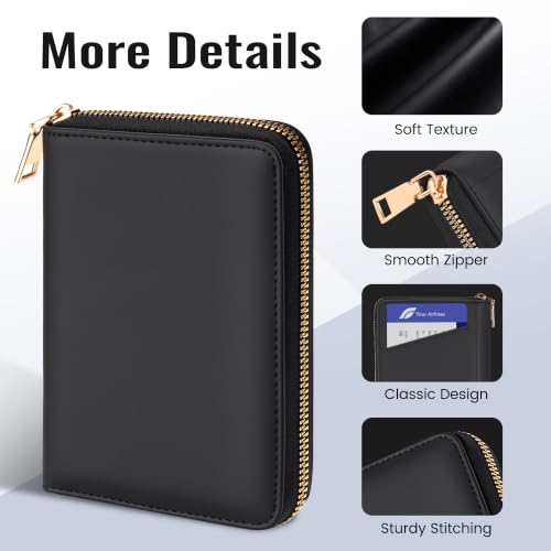 Airkit 2 Pack Passport Holder Cover, Travel Zipper Wallet, Credit Card Case - color: Classic Black